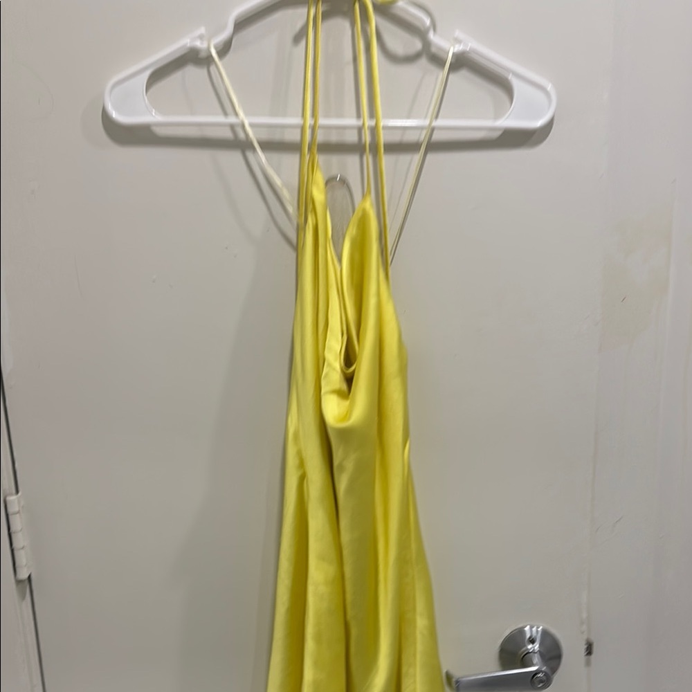 Chic Yellow Satin Mini Dress cow neck
